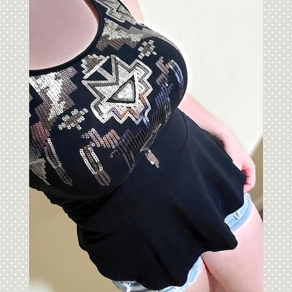 Express | sequin peplum top - Picture 2 of 9